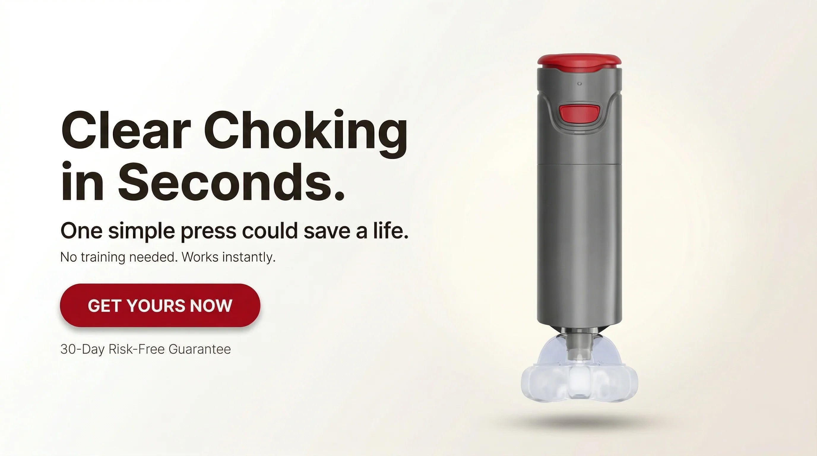 Anti-choking device with red button and transparent mask on light background, emergency tool